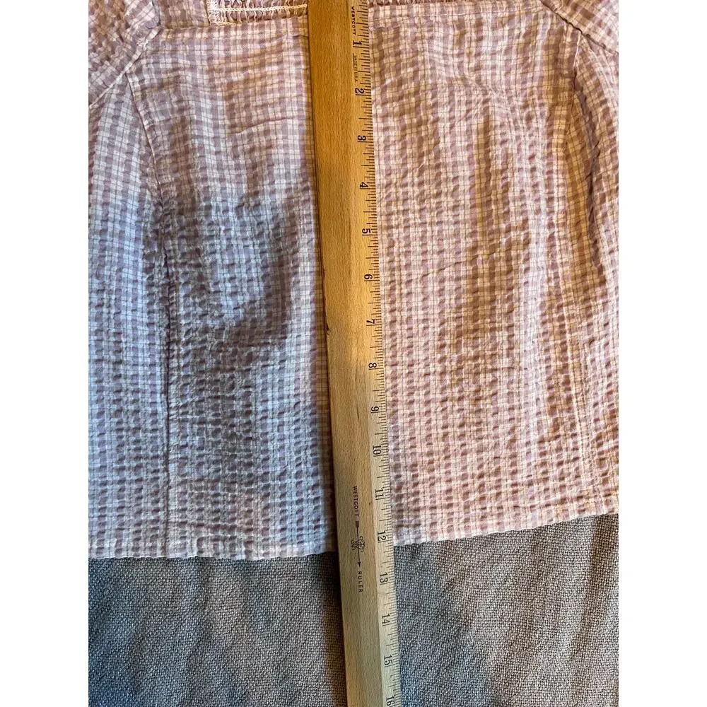 MADEWELL Seersucker Hopewell Puff-Sleeve Crop Top Womens Plaid Mauve Blouse XS
